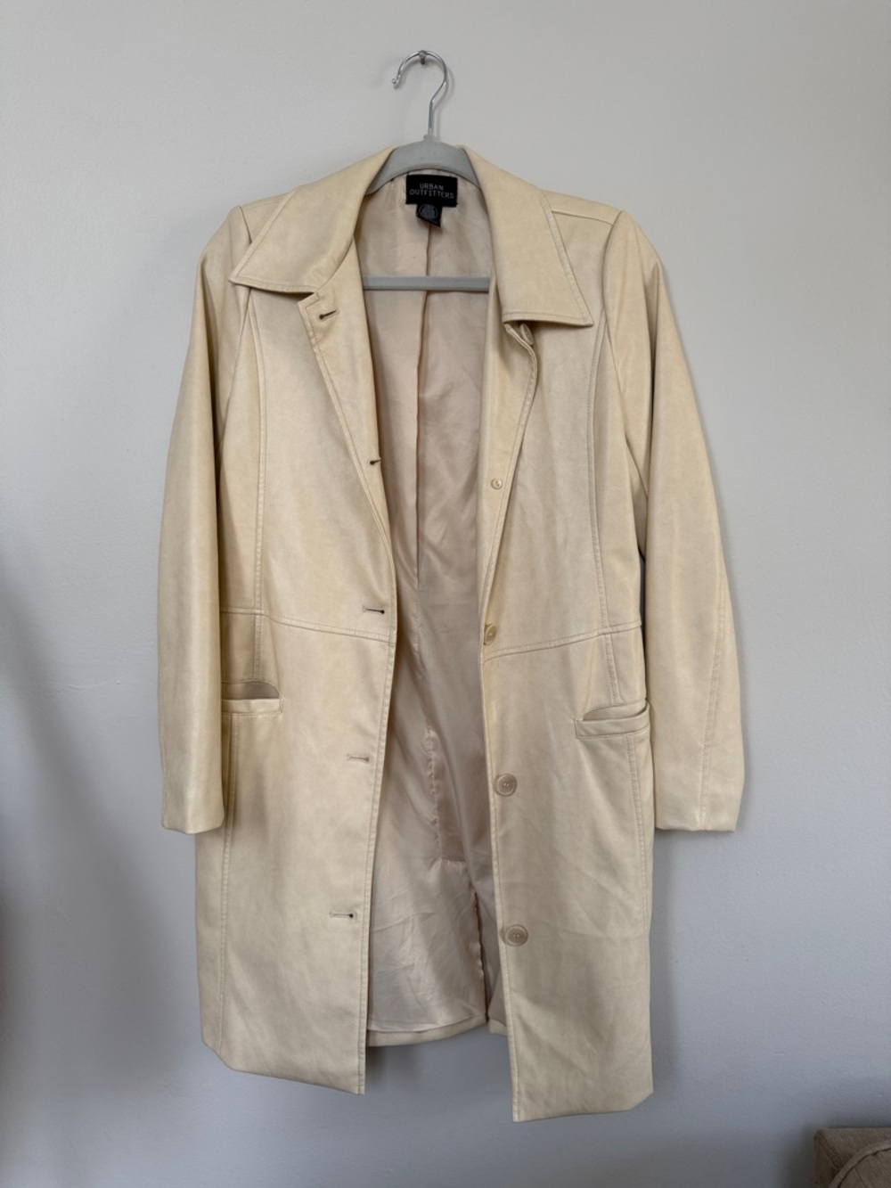Urban Outfitters Cream Leather Trench Coat